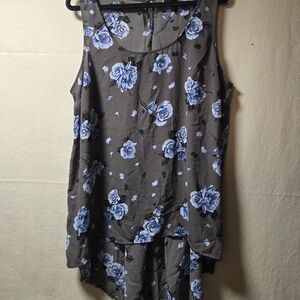 Floral Sleeveless Top with Blue Roses